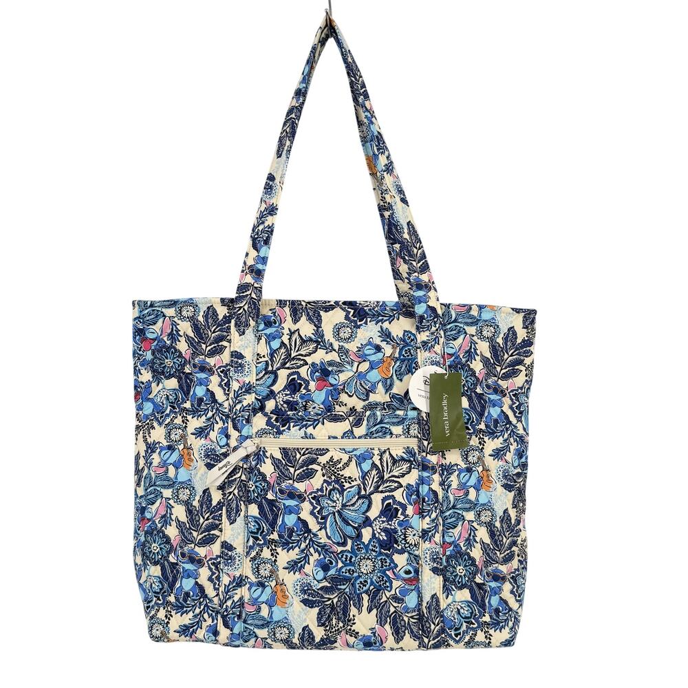 Vera Bradley Disney Original Tote Stitch Leafy Blooms Quilted Premium Cotton